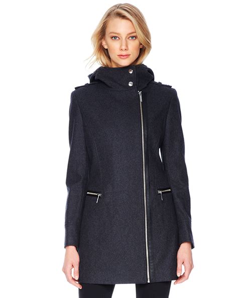 michael kors faux leather trim wool coat|Michael Kors moto leather jacket.